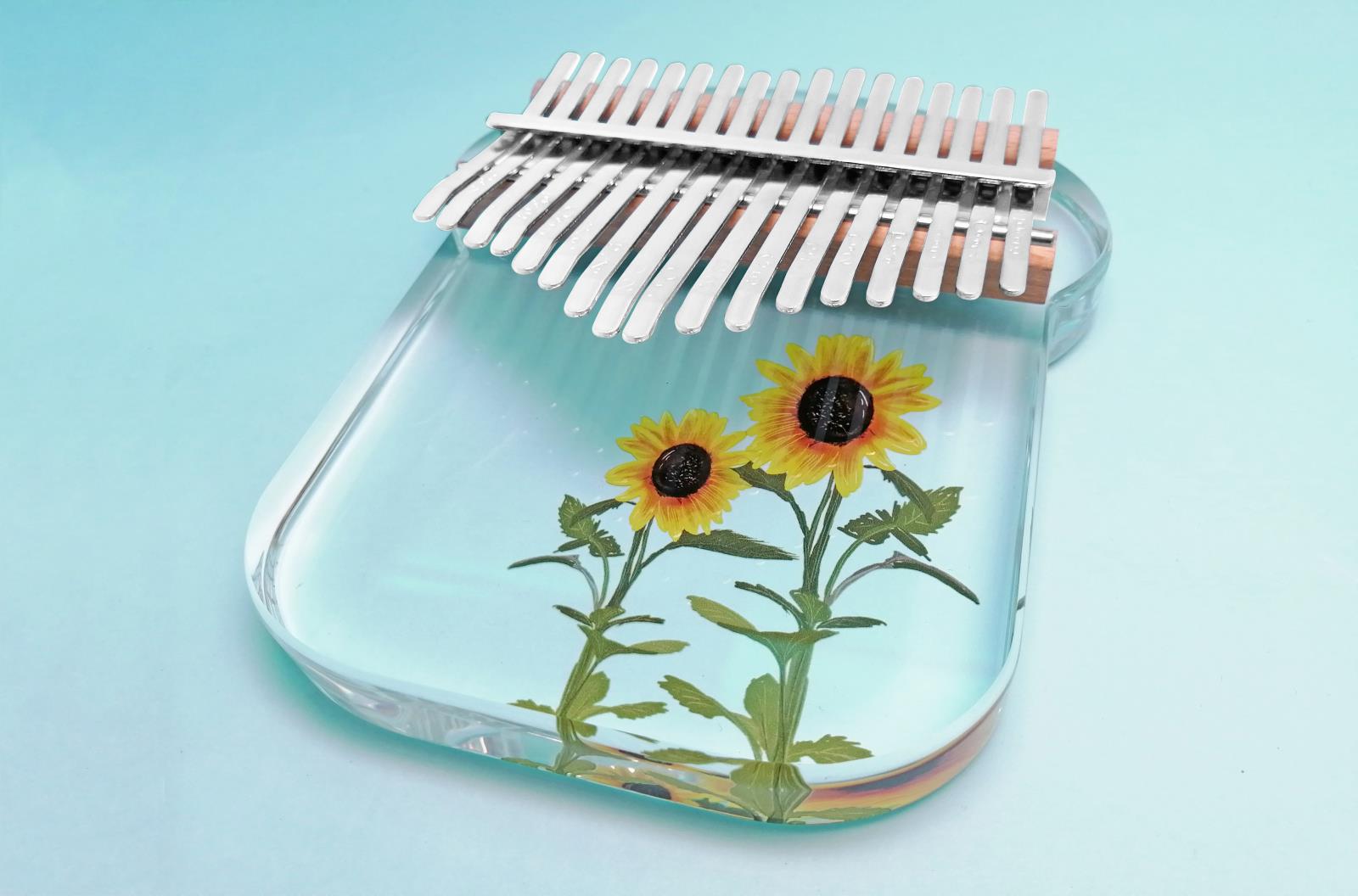 17 key Acrylic Transparent Kalimbas Featuring Sunflowers - Relaxation Studio