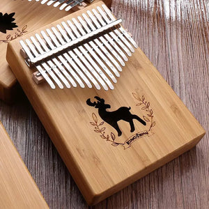 Open image in slideshow, 17 Key Bamboo Wood Kalimba Thumb Piano Featuring Deer or Flower - Relaxation Studio
