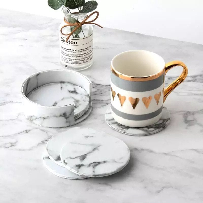 Relaxation Studio - 6PC Modern Coaster Set Featuring Marble Pattern (Round or Square) - Relaxation Studio
