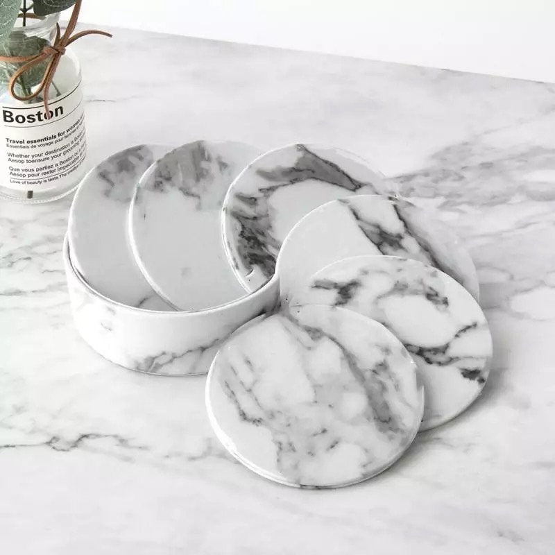 Relaxation Studio - 6PC Modern Coaster Set Featuring Marble Pattern (Round or Square) - Relaxation Studio